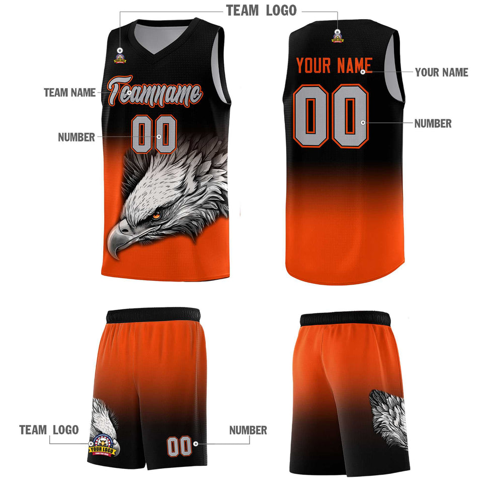 Custom Black Orange Eagle Pattern Graffiti Pattern Sports Uniform Basketball Jersey