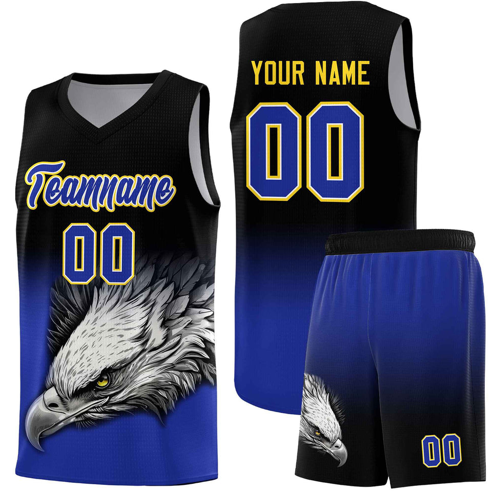 Custom Black Yellow Eagle Pattern Graffiti Pattern Sports Uniform Basketball Jersey