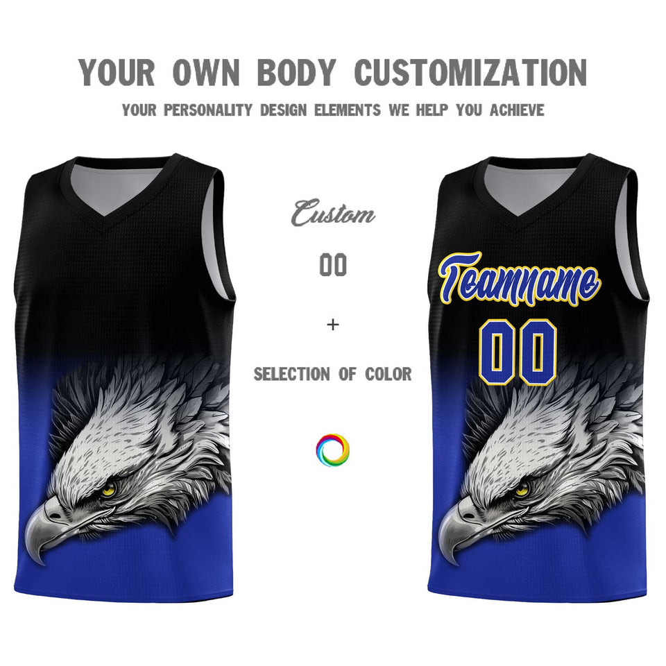 Custom Black Yellow Eagle Pattern Graffiti Pattern Sports Uniform Basketball Jersey