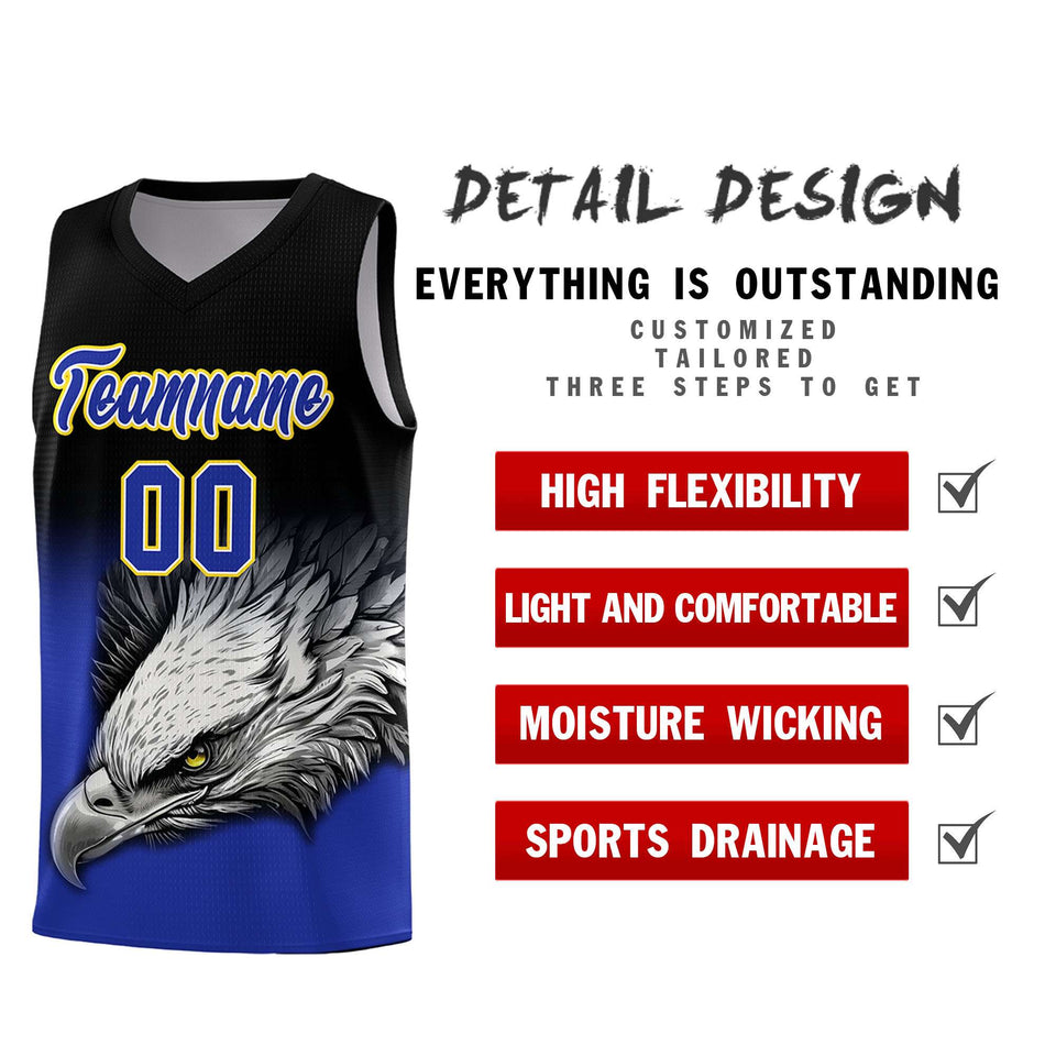 Custom Black Yellow Eagle Pattern Graffiti Pattern Sports Uniform Basketball Jersey
