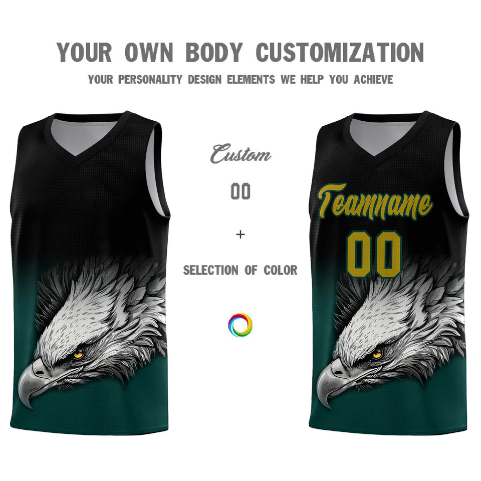 Custom Black Midnight Green Eagle Pattern Graffiti Pattern Sports Uniform Basketball Jersey