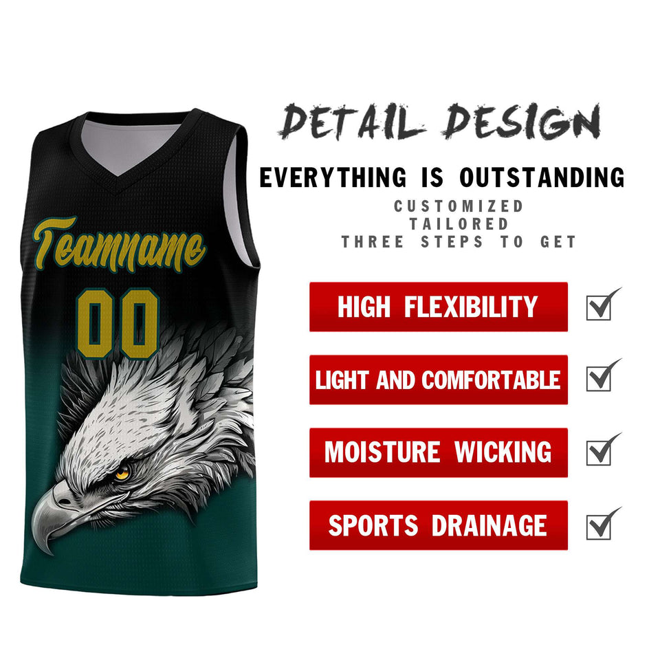 Custom Black Midnight Green Eagle Pattern Graffiti Pattern Sports Uniform Basketball Jersey
