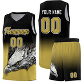 Custom Black Old Gold Eagle Pattern Graffiti Pattern Sports Uniform Basketball Jersey