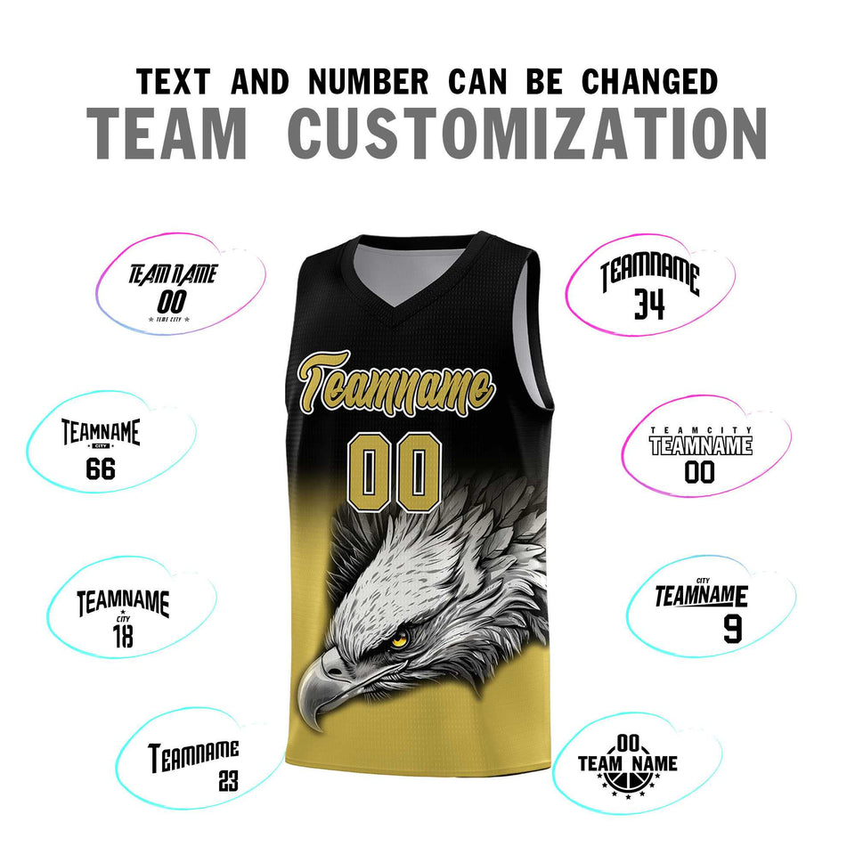 Custom Black Old Gold Eagle Pattern Graffiti Pattern Sports Uniform Basketball Jersey