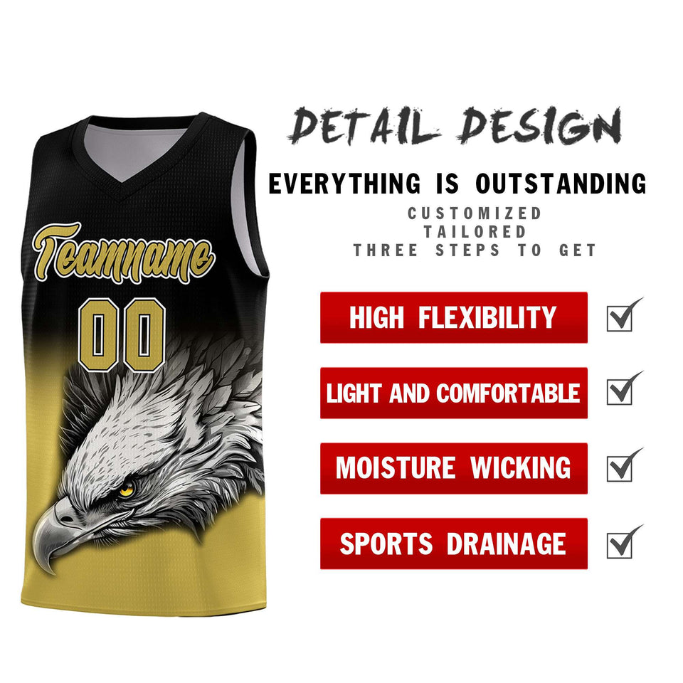 Custom Black Old Gold Eagle Pattern Graffiti Pattern Sports Uniform Basketball Jersey