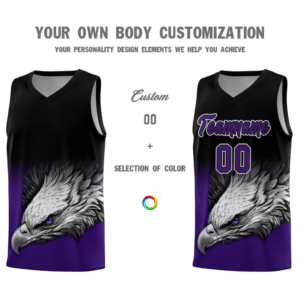 Custom Black Purple Eagle Pattern Graffiti Pattern Sports Uniform Basketball Jersey