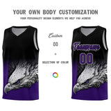 Custom Black Purple Eagle Pattern Graffiti Pattern Sports Uniform Basketball Jersey