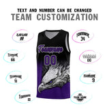 Custom Black Purple Eagle Pattern Graffiti Pattern Sports Uniform Basketball Jersey