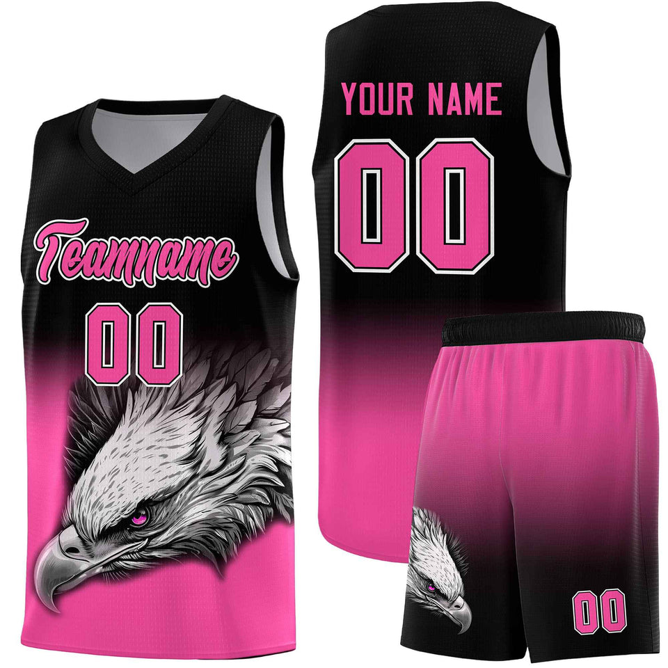 Custom Black Pink Eagle Pattern Graffiti Pattern Sports Uniform Basketball Jersey