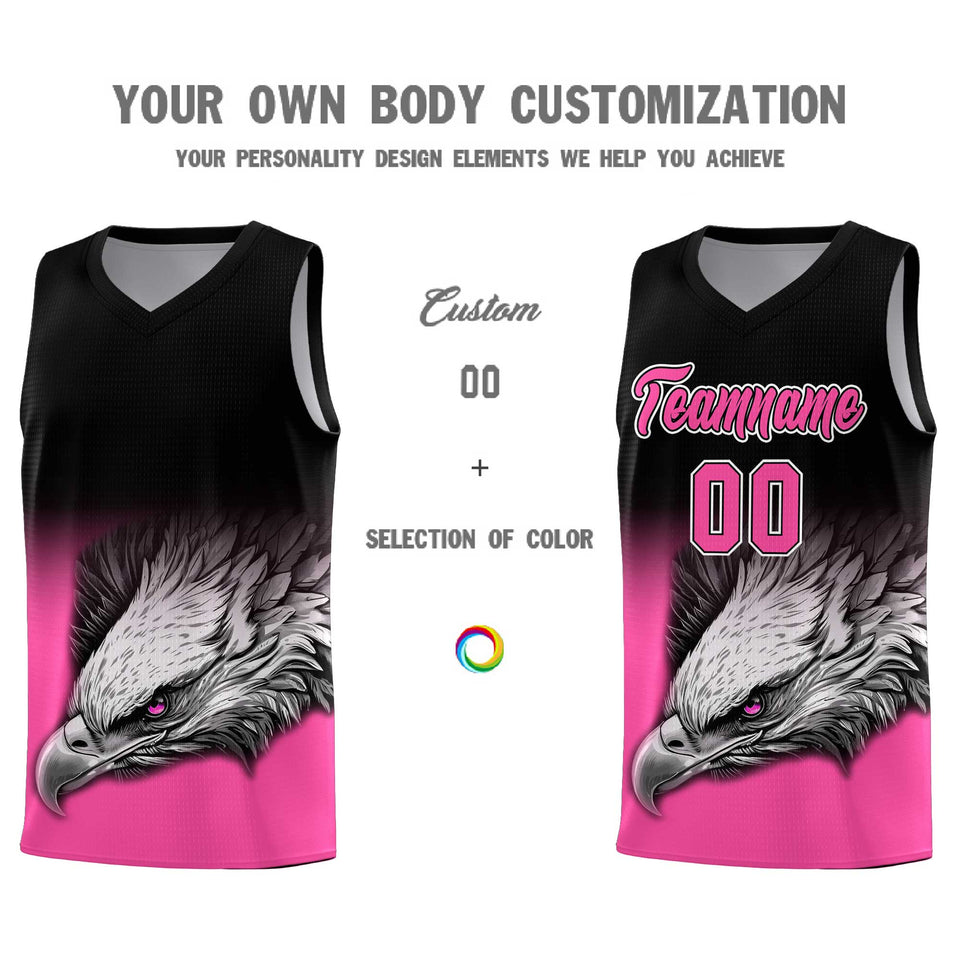 Custom Black Pink Eagle Pattern Graffiti Pattern Sports Uniform Basketball Jersey