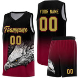 Custom Black Crimson Eagle Pattern Graffiti Pattern Sports Uniform Basketball Jersey