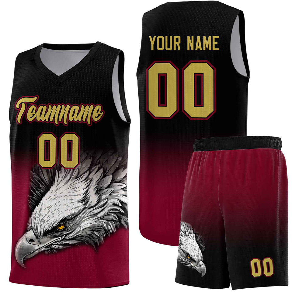 Custom Black Crimson Eagle Pattern Graffiti Pattern Sports Uniform Basketball Jersey