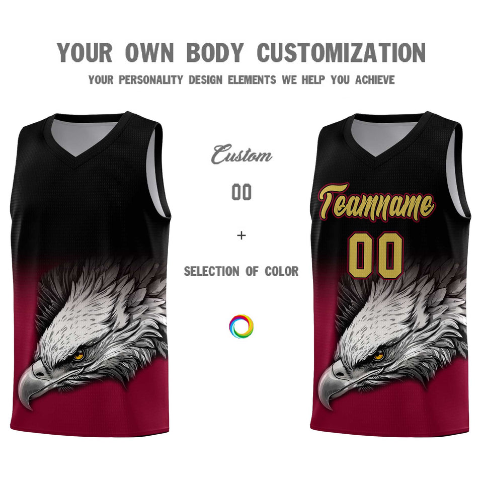 Custom Black Crimson Eagle Pattern Graffiti Pattern Sports Uniform Basketball Jersey