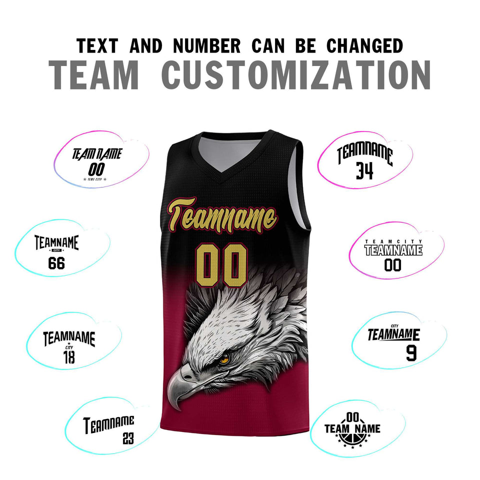 Custom Black Crimson Eagle Pattern Graffiti Pattern Sports Uniform Basketball Jersey