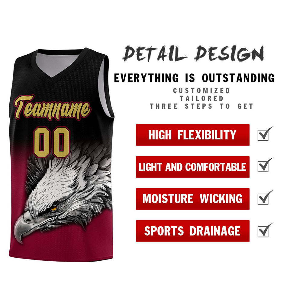 Custom Black Crimson Eagle Pattern Graffiti Pattern Sports Uniform Basketball Jersey