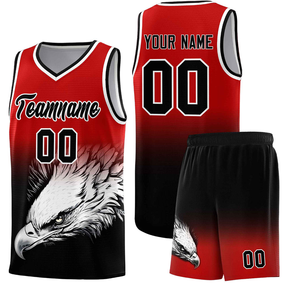 Custom Red Black Eagle Pattern Graffiti Pattern Sports Uniform Basketball Jersey