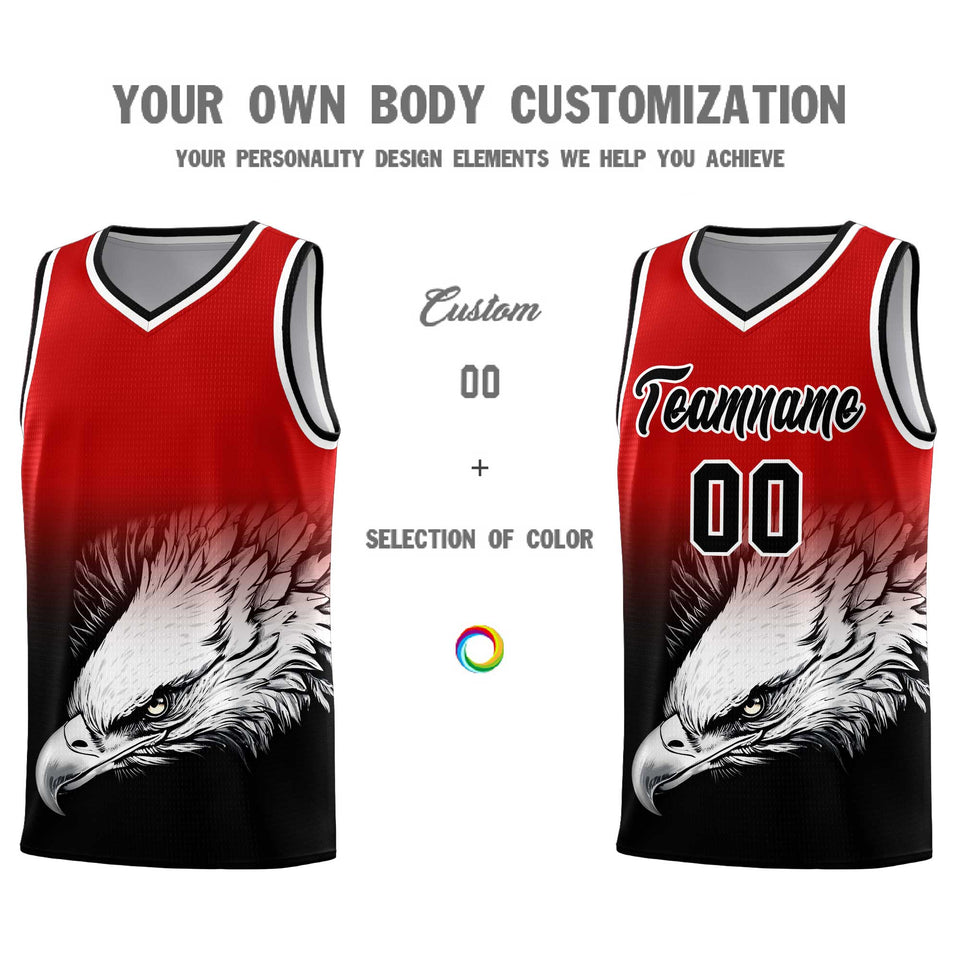 Custom Red Black Eagle Pattern Graffiti Pattern Sports Uniform Basketball Jersey