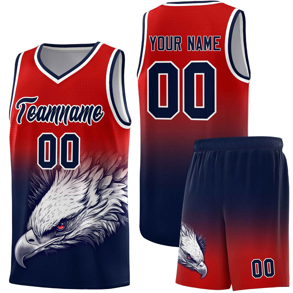 Custom Red Navy Eagle Pattern Graffiti Pattern Sports Uniform Basketball Jersey