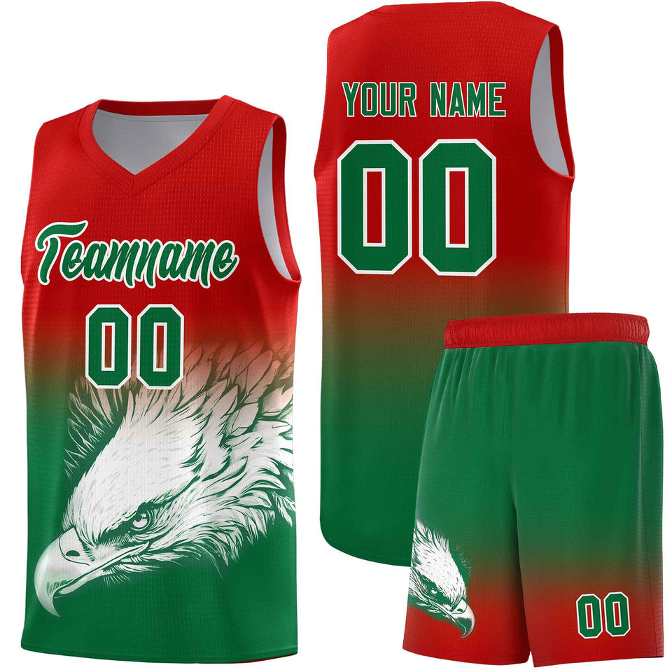 Custom Red Kelly Green Eagle Pattern Graffiti Pattern Sports Uniform Basketball Jersey