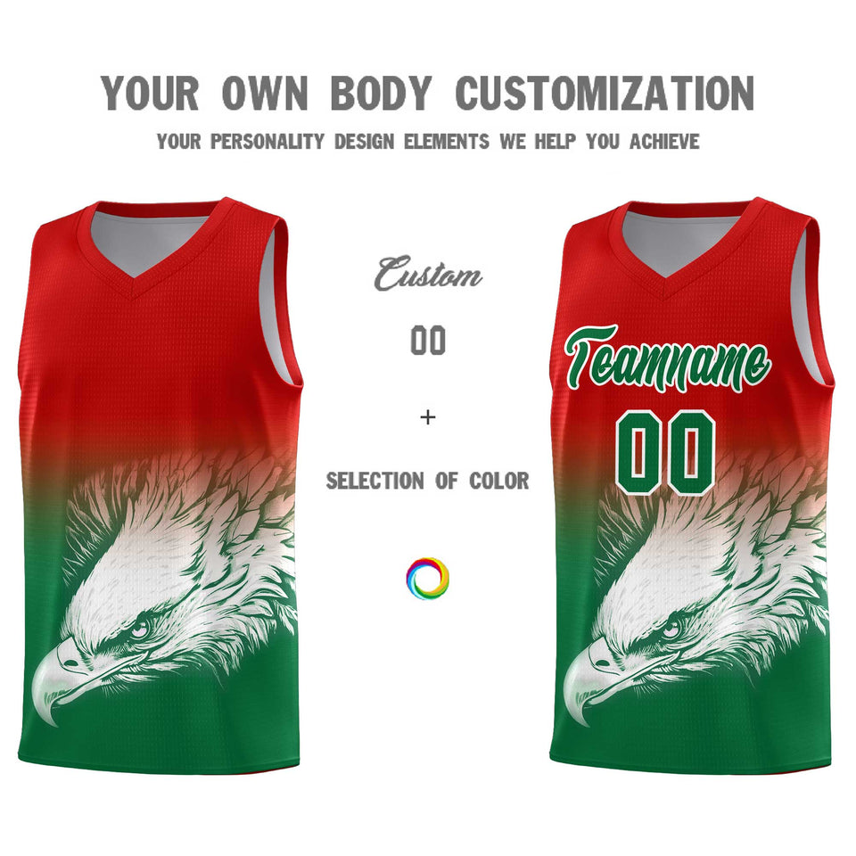 Custom Red Kelly Green Eagle Pattern Graffiti Pattern Sports Uniform Basketball Jersey