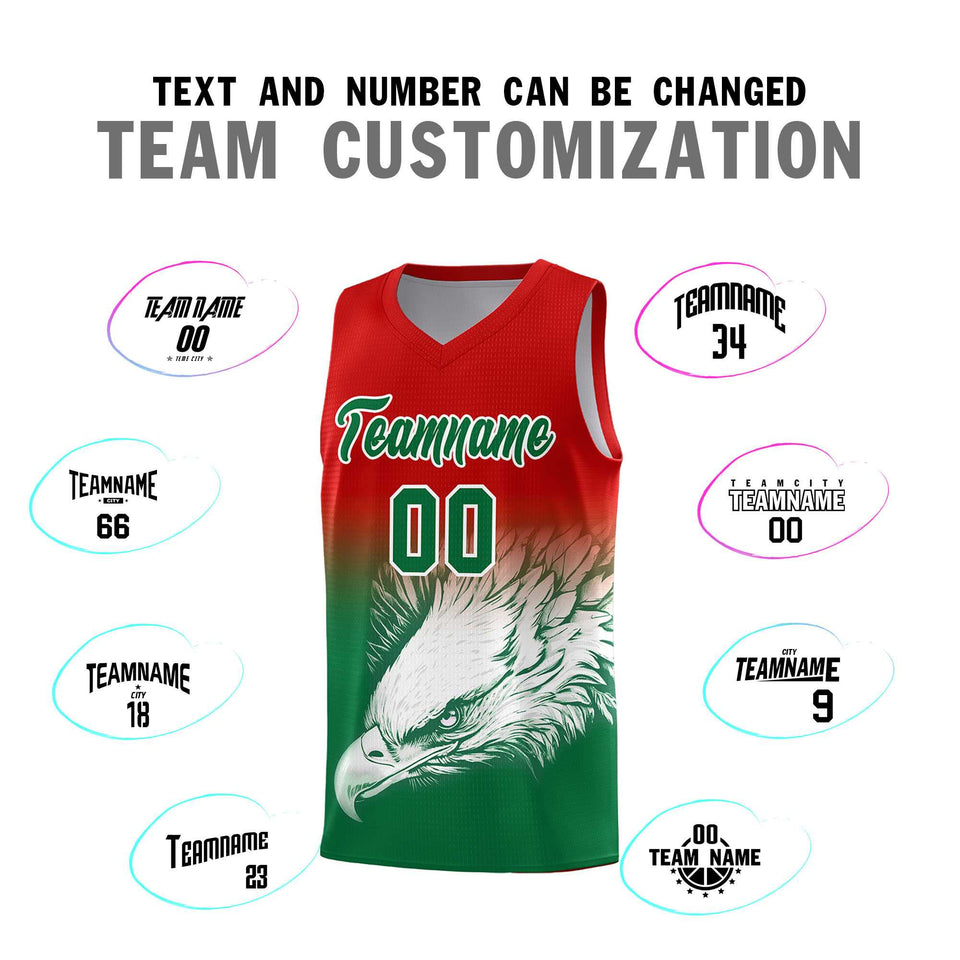 Custom Red Kelly Green Eagle Pattern Graffiti Pattern Sports Uniform Basketball Jersey