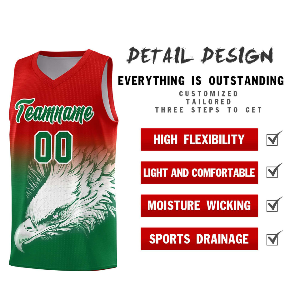 Custom Red Kelly Green Eagle Pattern Graffiti Pattern Sports Uniform Basketball Jersey