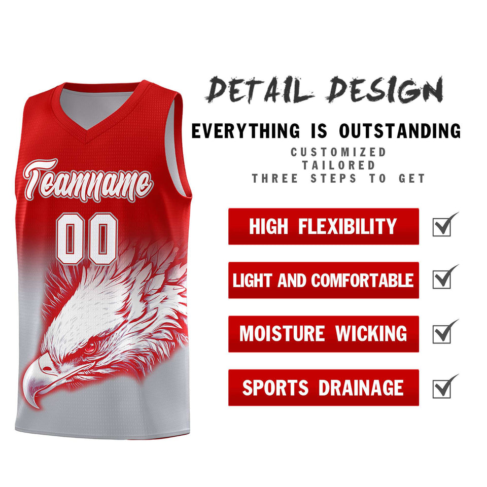 Custom Red Gray Eagle Pattern Graffiti Pattern Sports Uniform Basketball Jersey