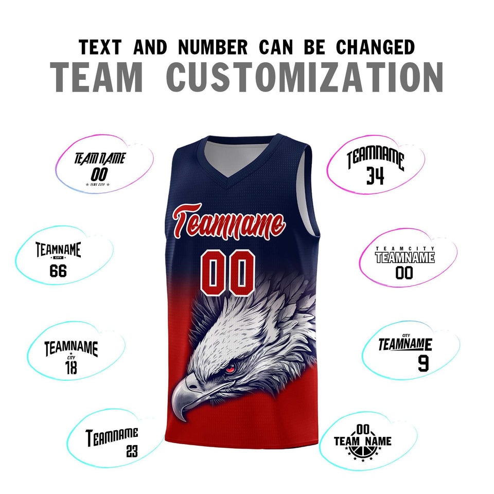 Custom Navy Red Eagle Pattern Graffiti Pattern Sports Uniform Basketball Jersey