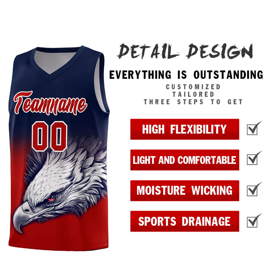 Custom Navy Red Eagle Pattern Graffiti Pattern Sports Uniform Basketball Jersey
