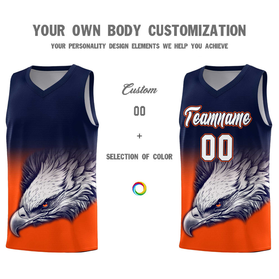 Custom Navy Orange Eagle Pattern Graffiti Pattern Sports Uniform Basketball Jersey