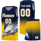 Custom Navy Yellow Eagle Pattern Graffiti Pattern Sports Uniform Basketball Jersey