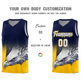 Custom Navy Yellow Eagle Pattern Graffiti Pattern Sports Uniform Basketball Jersey