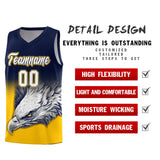 Custom Navy Yellow Eagle Pattern Graffiti Pattern Sports Uniform Basketball Jersey