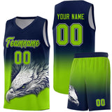 Custom Navy Neon Green Eagle Pattern Graffiti Pattern Sports Uniform Basketball Jersey