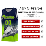 Custom Navy Neon Green Eagle Pattern Graffiti Pattern Sports Uniform Basketball Jersey