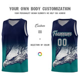 Custom Navy Teal Eagle Pattern Graffiti Pattern Sports Uniform Basketball Jersey