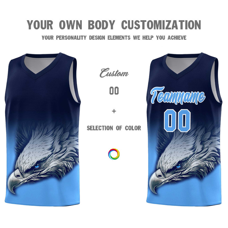 Custom Navy Powder Blue Eagle Pattern Graffiti Pattern Sports Uniform Basketball Jersey