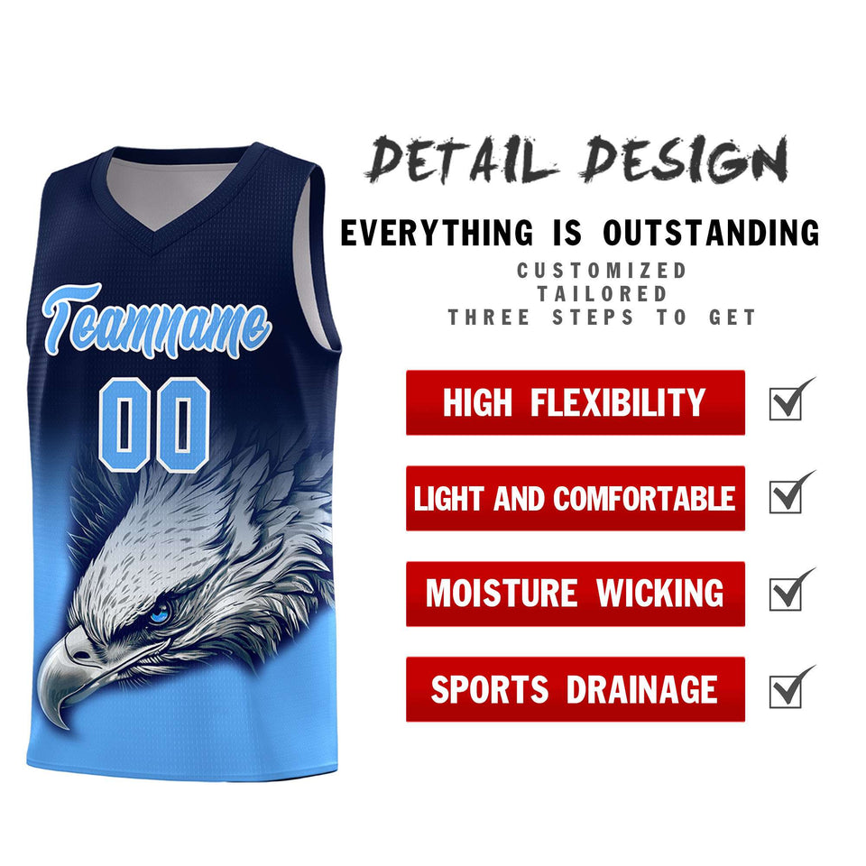 Custom Navy Powder Blue Eagle Pattern Graffiti Pattern Sports Uniform Basketball Jersey