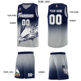 Custom Navy Gray Eagle Pattern Graffiti Pattern Sports Uniform Basketball Jersey