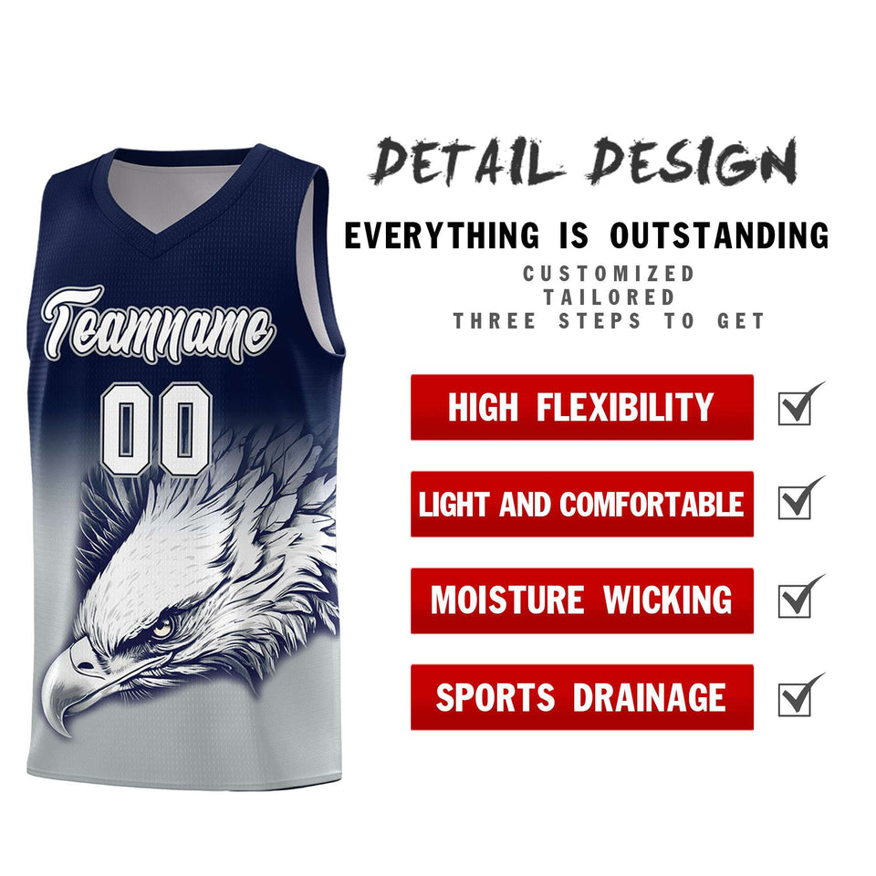 Custom Navy Gray Eagle Pattern Graffiti Pattern Sports Uniform Basketball Jersey