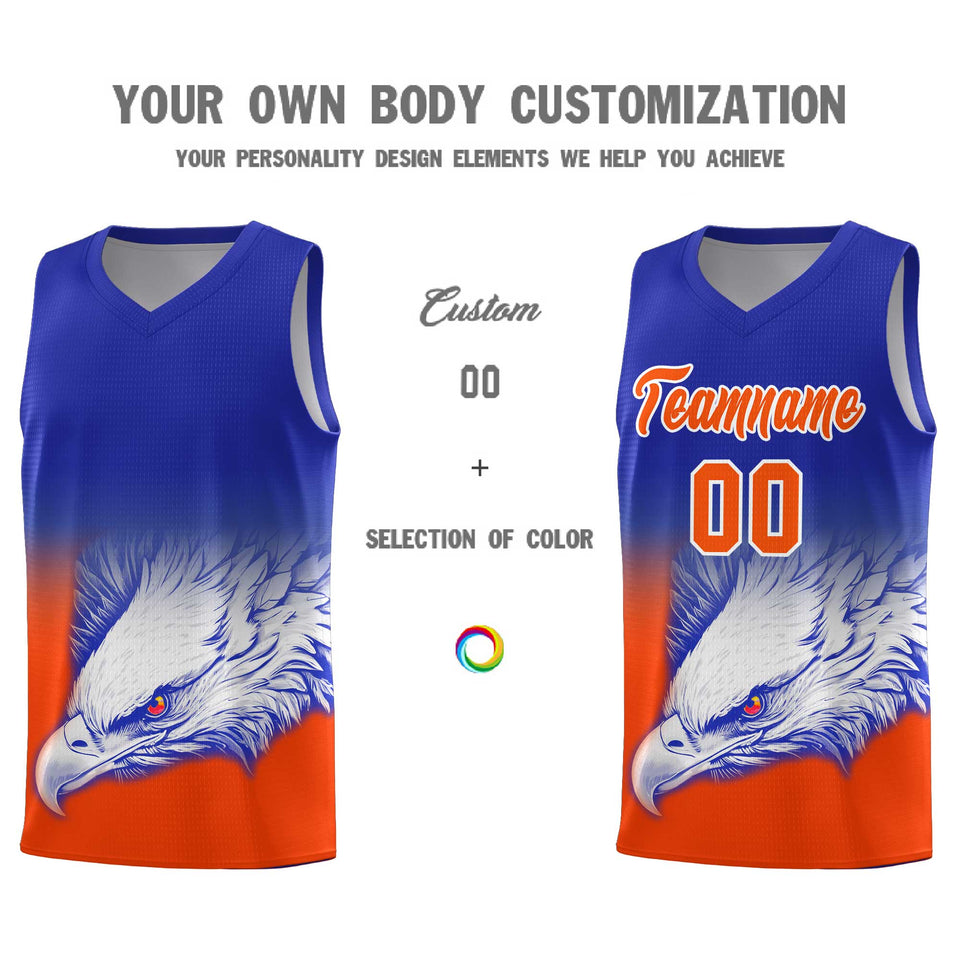 Custom Royal Orange Eagle Pattern Graffiti Pattern Sports Uniform Basketball Jersey