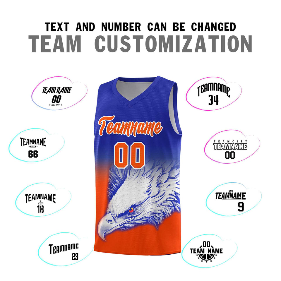 Custom Royal Orange Eagle Pattern Graffiti Pattern Sports Uniform Basketball Jersey
