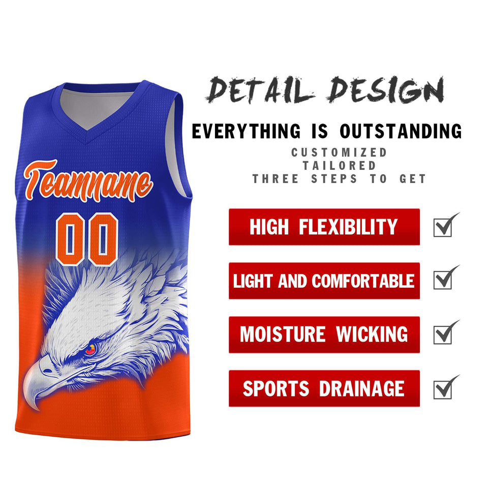 Custom Royal Orange Eagle Pattern Graffiti Pattern Sports Uniform Basketball Jersey
