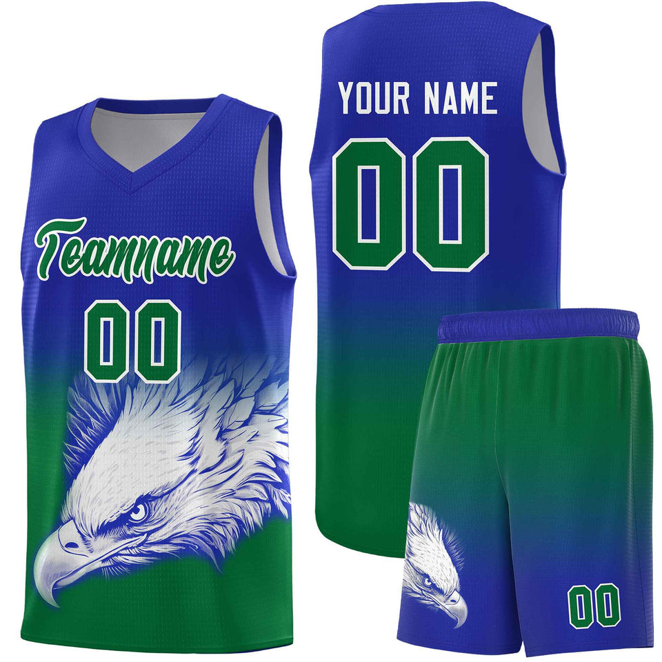 Custom Royal Kelly Green Eagle Pattern Graffiti Pattern Sports Uniform Basketball Jersey