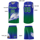 Custom Royal Kelly Green Eagle Pattern Graffiti Pattern Sports Uniform Basketball Jersey