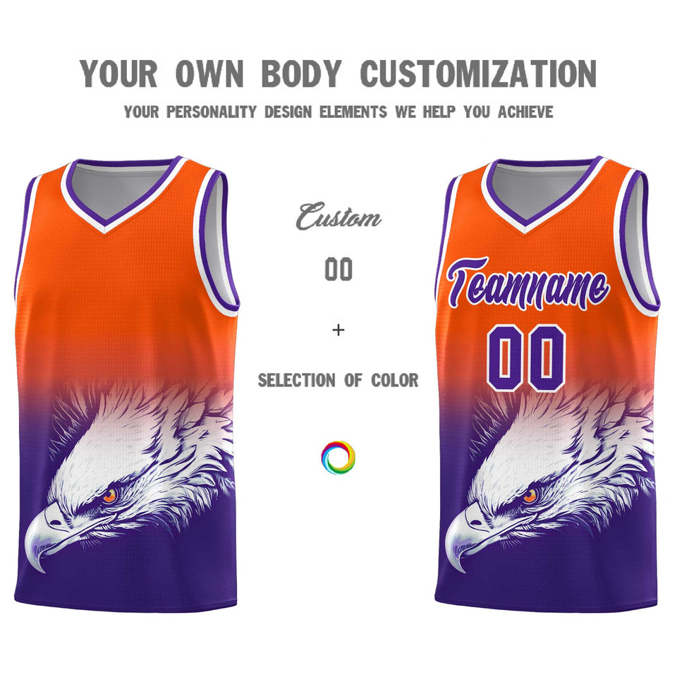 Custom Orange Purple Eagle Pattern Graffiti Pattern Sports Uniform Basketball Jersey