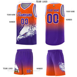 Custom Orange Purple Eagle Pattern Graffiti Pattern Sports Uniform Basketball Jersey