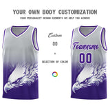 Custom Gray Purple Eagle Pattern Graffiti Pattern Sports Uniform Basketball Jersey