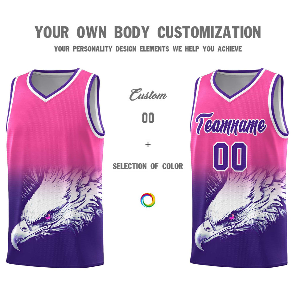 Custom Pink Purple Eagle Pattern Graffiti Pattern Sports Uniform Basketball Jersey