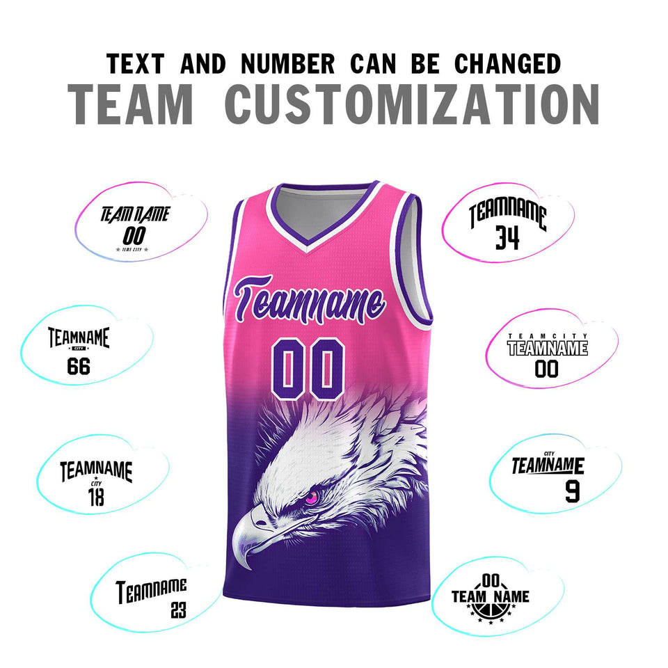 Custom Pink Purple Eagle Pattern Graffiti Pattern Sports Uniform Basketball Jersey